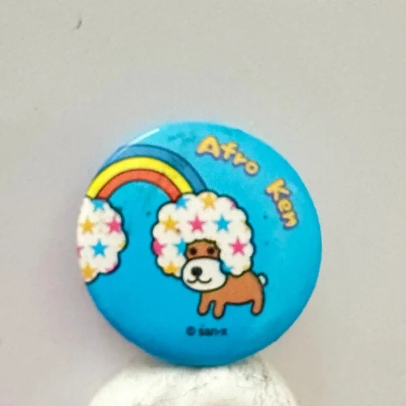 Vintage Afro-Ken San-X SanX 1” Button Light Blue Rainbow Afro Dog Sanrio Y2k 00s - Picture 2 of 3